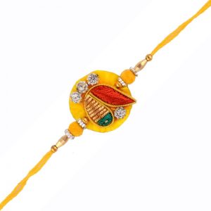 Cute Yellow Diamond Work Fashionable Rakhi