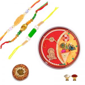 Dry Fruits and Auspicious Thali with Beautiful Rakhis