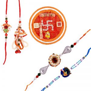Holy Swastik Pooja Thali with Rakhis for Brother