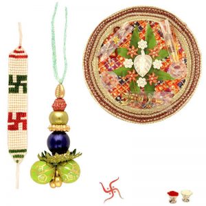 White Designer Combo of Thali and Set of Rakhis