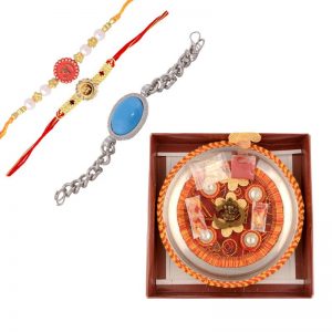 Holy Pooja Thali and Various Rakhis for Rakhi Gift