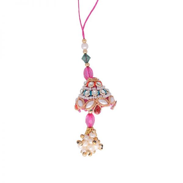 Pink Beads Zari Work Lumba Rakhi Gift