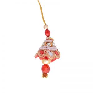Red Beads with Golden Zari Lumba Rakhi for Gift