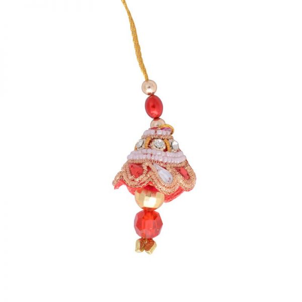 Red Beads with Golden Zari Lumba Rakhi for Gift