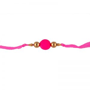 Pink and Golden Beads Thread Rakhi for Gift