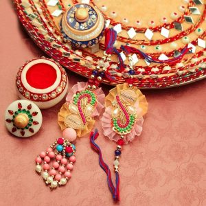 Colorful Zari Work and Beads Bhaiya Bhabhi Rakhi