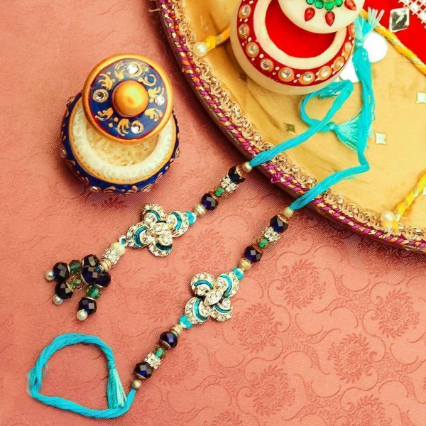 Beautiful Blue Beads with Diamond Bhaiya Bhabhi Rakhi