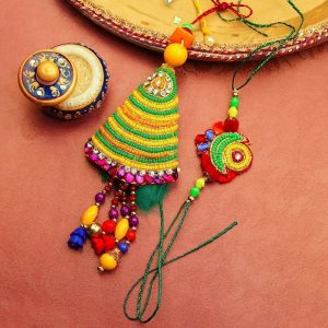 Multicolored Beads with Diamond Bhaiya Bhabhi Rakhi