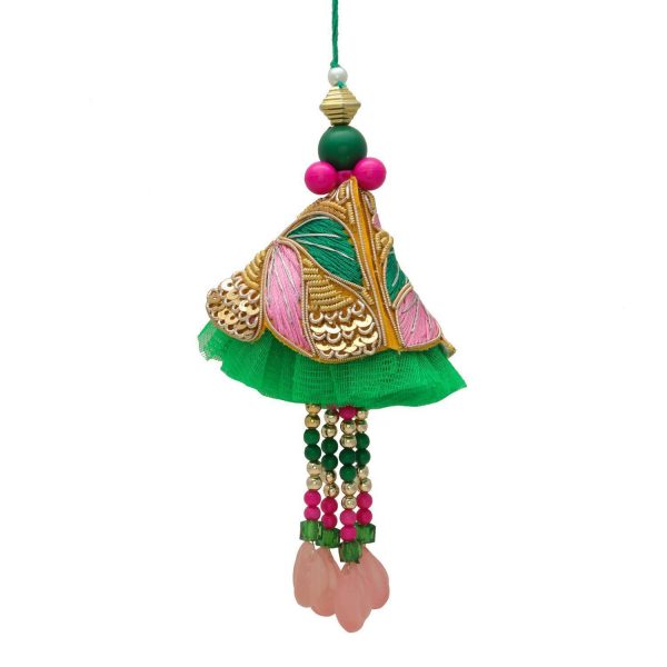 Pink and Green Zari with Beads Bhaiya Bhabhi Rakhi