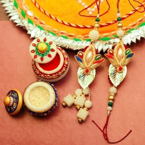 Pearls with Golden Leaf Bhaiya Bhabhi Rakhi