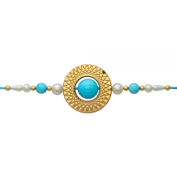 Golden Ring with Blue Beads Bhaiya Bhabhi Rakhi