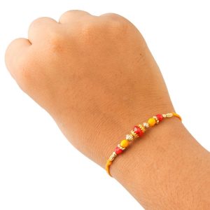 Folk Red Yellow Beads Rakhi