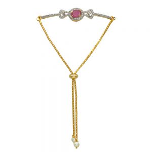 Pink Stone with Diamond Bracelet Rakhi