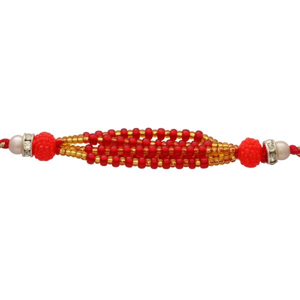 Red Rosery Beads Diamond Designer Rakhi