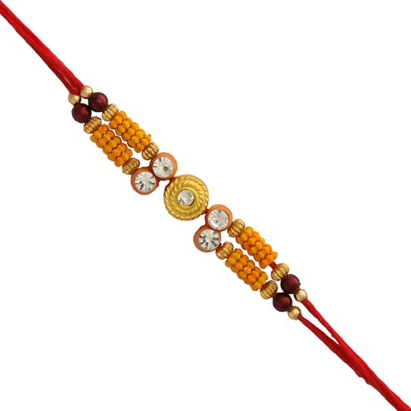 Customary Yellow Beads Designer Rakhi