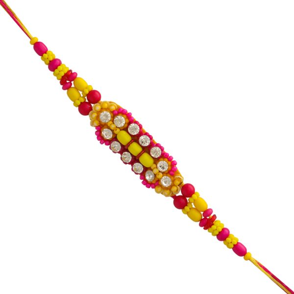 Pink and Yellow Beads Fancy Rakhi
