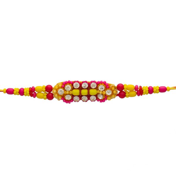 Pink and Yellow Beads Fancy Rakhi