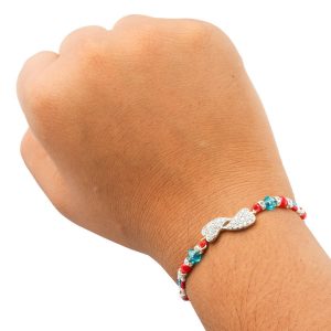 Red and Blue Beads With Diamonds Fancy Rakhi