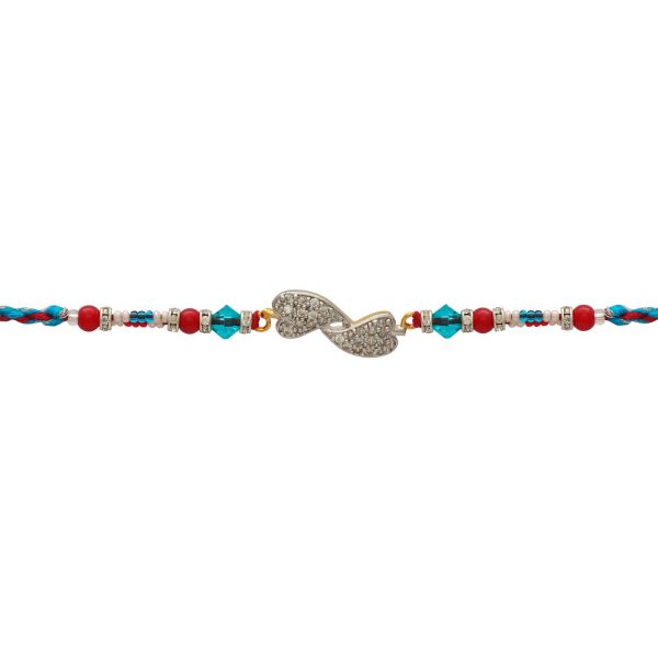 Red and Blue Beads With Diamonds Fancy Rakhi