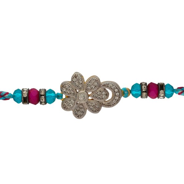 Diamond Flower with Blue and Pink Beads Fancy Rakhi