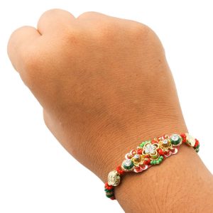 Red and Green Beads with Diamonds Fancy Rakhi