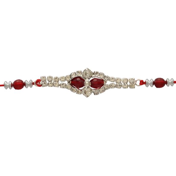 Stunning Red Diamond Silver Rakhi