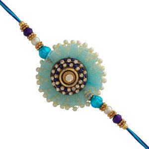 Spangle Blue Beads Sandalwood Rakhi