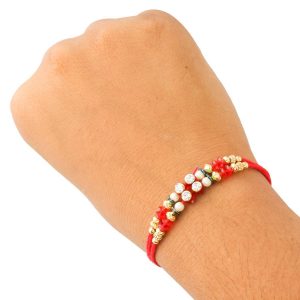 Glittery Red Beads Thread Rakhi
