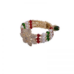 Diamond work Rakhi with Red and Green Pearls